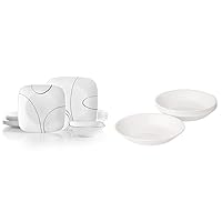 Corelle 18-Piece Service for 6 Dinnerware Set & Vitrelle 6-Piece Bowl Set, Triple Layer Glass and Chip Resistant, 20-Oz Lightweight Round Bowls, Winter Frost White