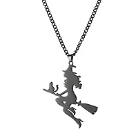 EUEAVAN Magic Witch Broom Cat Pendant Necklace Flying Witch Moon Crescent Broomstick Choker Witchcraft Charm Halloween Amulet Jewelry Gifts Girls