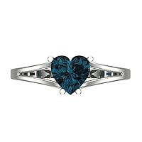 Clara Pucci 1.50 ct Heart cut Solitaire split shank Natural London Blue Engagement Bridal Promise Anniversary Ring 14k White Gold