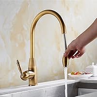 Kitchen Sink Taps with Pull Out Spray Pull Out Kitchen Faucet, Hot Cold Water Mixer, Brass Antique Bronze Deck Mounted Kitchen Sink Faucet Kitchen Mixer Tap with Pull Out Hose (Ant