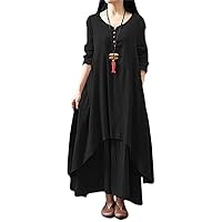 Long Skirt Literary and Large Linen Dress Loose Long-Sleeved Cotton and Linen Skirt