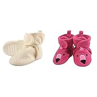 Hudson Baby Girl Cozy Fleece Booties 2-Pack, Cream Pink Flamingo, 18-24 Months