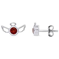 Diamond Angel Wings Stud Earring for Women's & Girl's Created Round Cut Red Garnet 925 Sterling Silver 14K Gold Over