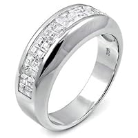 Men's Sterling Silver Half Eternity Cubic Zirconia CZ Wedding Band Ring