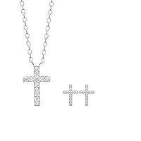 925 Sterling Silver Plated Rhodium Cross Necklace and Earrings with Cubic Zirconia for women