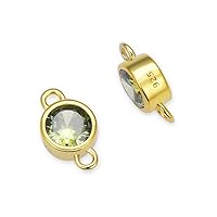 4pcs Adabele Real Gold Plated Sterling Silver August Birthstone Link 6mm Peridot Green Cubic Zirconia Gemstone Connector Hypoallergenic for Jewelry Making SXP9-8