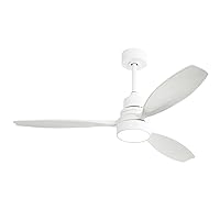 52 Inch Ceiling Fans with Lights Remote Control, Wood Ceiling Fan with 3 Color Temperature LED Light, Quiet Reversible DC Motor, 3 Solid Wood Blades for Bedroom, Living Room, Indoor, Outdoor, White.