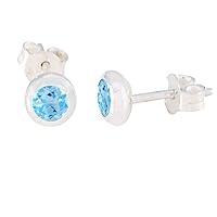 Real Gemstones Sky Blue Blue Topaz Solid Silver Stud Earring - wedding jewelry gift for sister