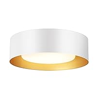 Modern Flush Mount Ceiling Lights,Minimalist 12.5IN Round Close to Ceiling Light Fixtures,White and Gold Metal Ceiling Lighting Lamp for Kitchen,Bedroom, Entryway,Hallway