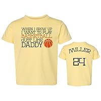 Custom Basketball Toddler Shirt, When I Grow UP, Basketball Like Daddy (Name & Number On Back), Jersey, Personalized Toddler (5-6T, Yellow)
