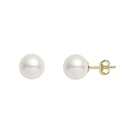 14k Yellow Gold AAAA Quality White Freshwater Cultured Pearl Stud Earrings for Women - PremiumPearl