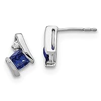 6.6mm 10k White Gold Cushion Created Sapphire and Diamond Earrings Measures 9.9x6.6mm Wide Jewelry for Women