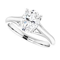 18K Solid White Gold Handmade Engagement Ring 1.0 CT Oval Cut Moissanite Diamond Solitaire Wedding/Bridal Ring Set for Women/Her Propose Rings