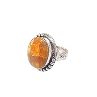Natural Baltic Amber Ring, Baltic Amber Gemstone Ring, Genuine Birthstone, Bohemian Ring, 925 Sterling Silver, Womens Ring, Christmas, Handmade, Big Antique Ring, Q-1525