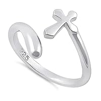 Solid 925 Sterling Silver Adjustable Cross Stackable Ring