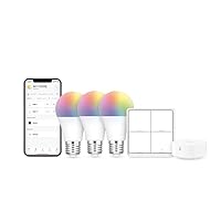 Smart Bulbs Starter Kit - 3 A19 FastCon Color Changing Light Bulbs with Music Sync, 1 Wireless Scene Switch and Hub Included, 16 Million Colors, Works with Alexa, Google Home, 5 Piece Set