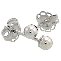 14k White Gold 3mm Ball Earrings/Cartilage Nose Studs