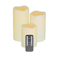 N-E Realistic and Bright Flameless Candle Ivory Pillar Led Candle Flickering Moving Warm Light 3 Pieces Candles(4ft x 4ft/5ft/6ft ) Real Wax Battery Powered Remote Control, Cream, 3pack