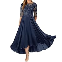 Mother of The Bride Dresses for Wedding Applique Mother of Groom Dress for Women High Low Evening Dress Half Sleeves