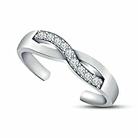 Created Round Cut White Diamond in 925 Sterling Silver 14K White Gold Over Diamond Twisted Adjustable Toe Ring for Women's & Girl's