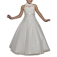 Halter Flower Girl Dress for Wedding Appliqued First Communion Gown