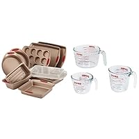 Rachael Ray Cucina Nonstick Bakeware Set with Pyrex Glass Measuring Cups (10 Piece)