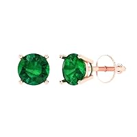 0.9ct Round Cut Solitaire Simulated Green Emerald Unisex Pair of Stud Earrings 14k Rose Gold Screw Back conflict free Jewelry