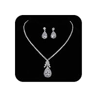 Ushiny Bridal Wedding Jewellery Set Silver Sparkly Crystal Necklace and Earring Set Rhinestone Dangle Drop Earrings Jewellery Set for Wedding Women and Girls