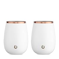 SNOWFOX Premium Vacuum Insulated Stainless Steel Grand Pinot Wine Glass -Set of 2 -Chilled Wine Stays Icy Cold -Stemless Cocktail Glasses -Elegant Home Entertaining -Classic Barware-13.5oz -White/Gold