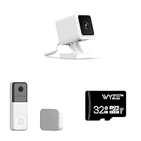 WYZE Cam v3 with Color Night Vision & Wireless Video Doorbell Pro (Chime Included) & Expandable Storage 32GB MicroSDHC Card Class 10, Black