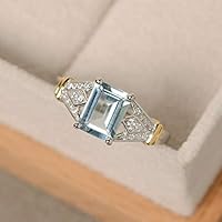 (Aquamarine) Elegant 925 Silver Jewelry Women Wedding Rings Emerald Cut Amethyst Size 6-10 (6)