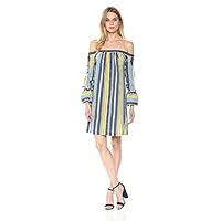 Women's Off The Shoulder Flared Sleeve Striped Dress
