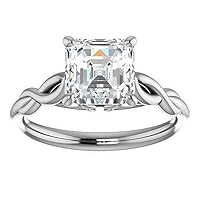 Mois 1 CT Asscher Colorless Moissanite Engagement Ring, Wedding/Bridal Ring Set, Solitaire Halo Style, Solid Gold Silver Vintage Antique Anniversary Promise Ring Gift for Her