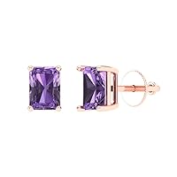 1.0 ct Emerald Cut Solitaire Simulated Alexandrite Pair of Stud Everyday Earrings Solid 18K Pink Rose Gold Screw Back