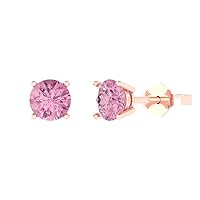 Clara Pucci 2.0 ct Round Cut Solitaire unique Fine Earrings Pink Simulated Diamond Anniversary Stud Earrings 14k Rose Gold Push Back