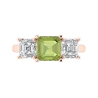 3.25ct Sq Emerald cut 3 stone Solitaire Genuine Natural Peridot Proposal Wedding Anniversary Bridal Ring 18K Rose Gold