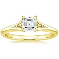 3/4 Carat 5 MM Asscher Cut Diamond Solitaire Engagement Wedding Ring In 14K Yellow Gold Plated 925 Sterling Silver