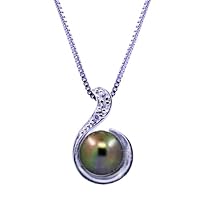 Embrace 7.5-8.0mm AA Black Freshwater Cultured Pearl Pendant Sterling Silver With Rhodium Plated With 925 Sliver Chain