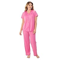 90807 Women's Plus Size Nylon Tricot Short Sleeve Matching Pajama Set (1X - 3X)