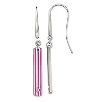 Edward Mirell Titanium Dangle Polished Shepherd hook Triple Groove Pink Anodized and Pink Sapphire DReligious Guardian Angel Earrings Jewelry Gifts for Women