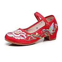 Smooth Fabric Women Block Heels Pumps Vintage Ladies Chinese Wedding Embroidered Shoes Comfort Studded Shoes