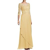Lace Mother of The Bride Dresses Long Chiffon Wedding Guest Dresses for Women Scoop Neck Formal Evening Gowns