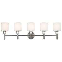 Design House 556225 Aubrey Transitional 5-Light Indoor Bathroom Vanity Light Dimmable Frosted Glass for Over the Mirror, Satin Nickel
