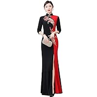 Chinese Improved Cheongsam National Flower Embroidery Qipao Dress Oriental Party Banquet Evening