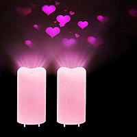 Flameless Candles Valentine Romantic Pink Heart Projector Lights Battery Operated Night Light with Remote and Timer, LED Candle Home Decorations,Set of 2