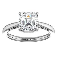 Mois 1 CT Asscher Cut Colorless Moissanite Engagement Ring Wedding/Bridal Ring, Diamond Ring, Anniversary Solitaire Halo Accented Promise Vintage Antique Gold Silver Ring Perfact for Gift