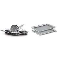 Calphalon 11-Piece Pots and Pans Set, Oil-Infused Ceramic Cookware with Stay-Cool Handles, PTFE- and PFOA-Free, Dark Grey & Baking Sheets, Nonstick Baking Pans Set