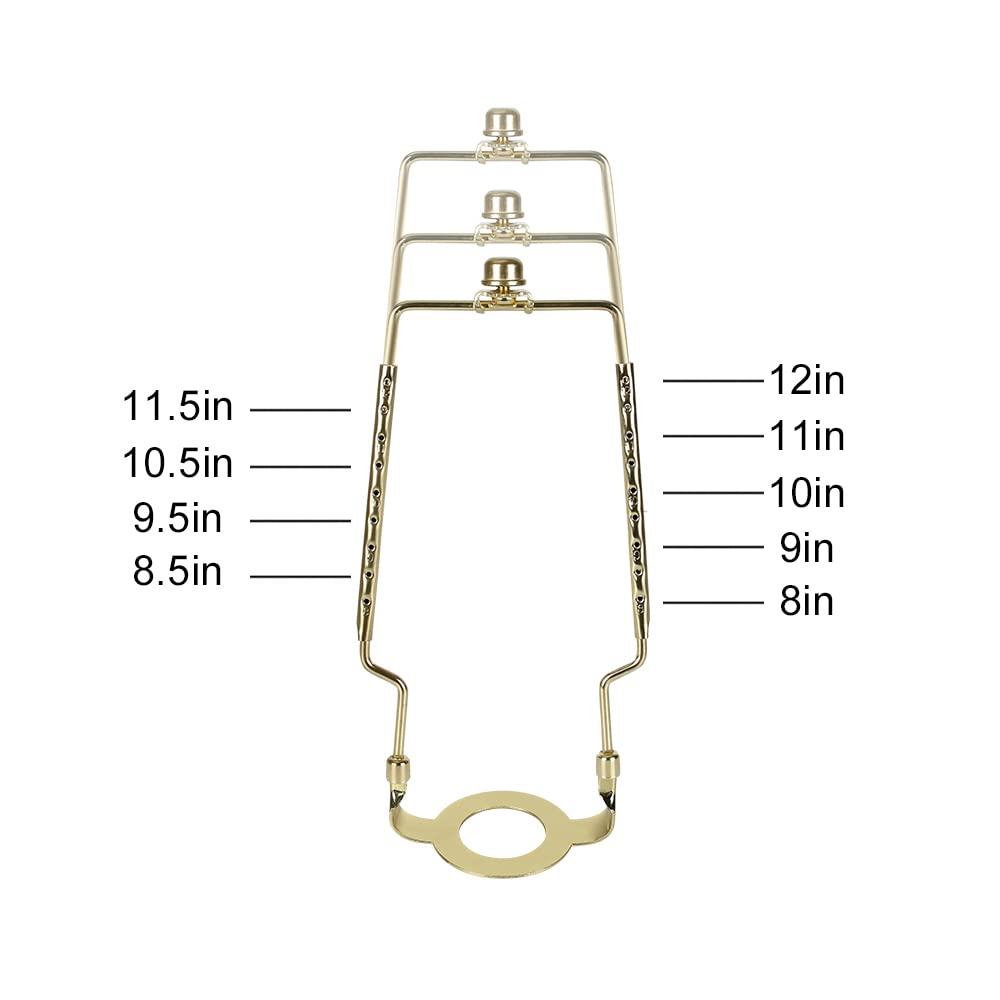 8 9 10 11 12 inch Lamp Shade Harp Holder, ALUCSET Adjustable Lamp Harp Kit, Fit Both Standard Lamp Rod and E14 E26 E27 Light Base UNO Fitter Adapter Converter Finial Set, Lampshade Bracket (Gold)