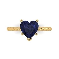 1.95ct Heart Cut Solitaire Rope Twisted Knot Simulated Blue Sapphire 5-Prong Classic Statement Ring 14k yellow Gold for Women