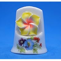Porcelain China Collectable Thimble - Cameo Yellow Orchid